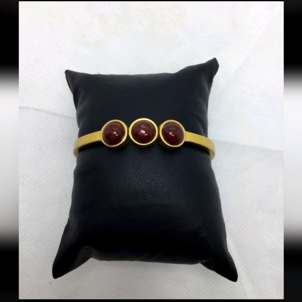 Madewell Goldtone Brown/Red Stone Cuff Bracelet 5"